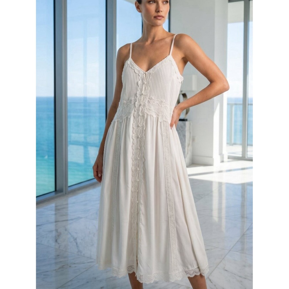 CAROLINE CONSTAS Off white midi dress chiffon NWT Size Medium